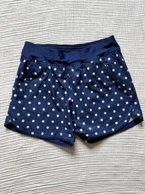 Lands End Navy Polka Dot Swim Shorts